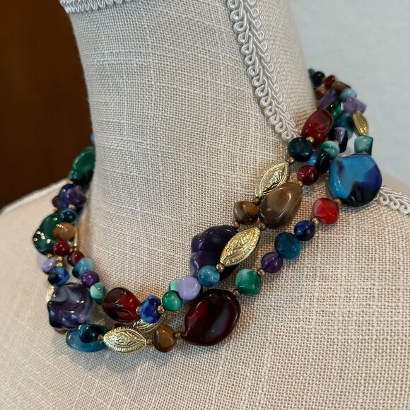 Multi-Color 3 Strand Acrylic Necklace - Picture 1 of 6